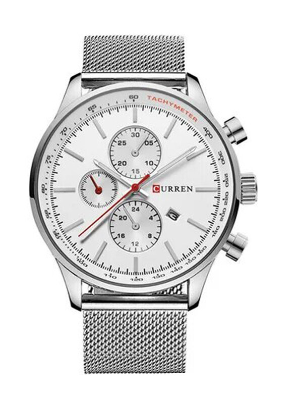 

Curren Analog Watch for Men with Alloy Band, Silver-White
