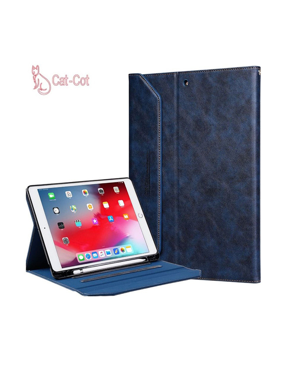 Cat-Cot Apple iPad Pro 11" (2022) 11" 2022 Protective Premium PU Leather Stand Folio Tablet Flip Case Cover with Strap And Pen Holder, Blue