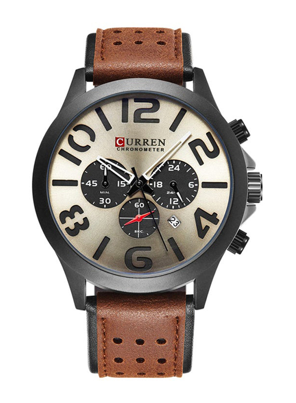 Curren Analog Watch for Men with Leather, Chronograph, 652LM040-030, Brown-Silver/Black