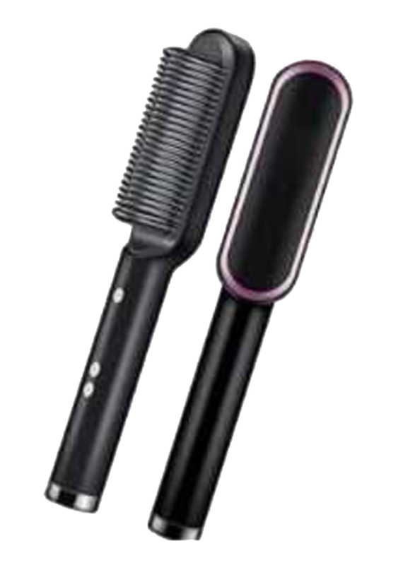 Professional 2 In 1 Hair Straightener & Curler Brush, Black