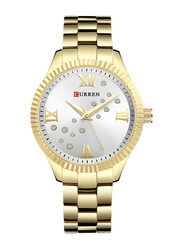 Curren Analog Watch for Women with Alloy Band, Chronograph and Water Resistant, 9009, Gold-Silver