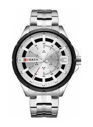 Curren Analog + Digital Wrist Watch for Men with Stainless Steel Band, Water Resistant, J4337SW-KM, Silver-White