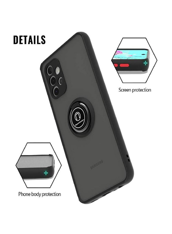 Samsung Galaxy A52 5G Matte Mobile Phone Case Cover with 360 Rotational Car Mount Magnetic Ring Holder, Black