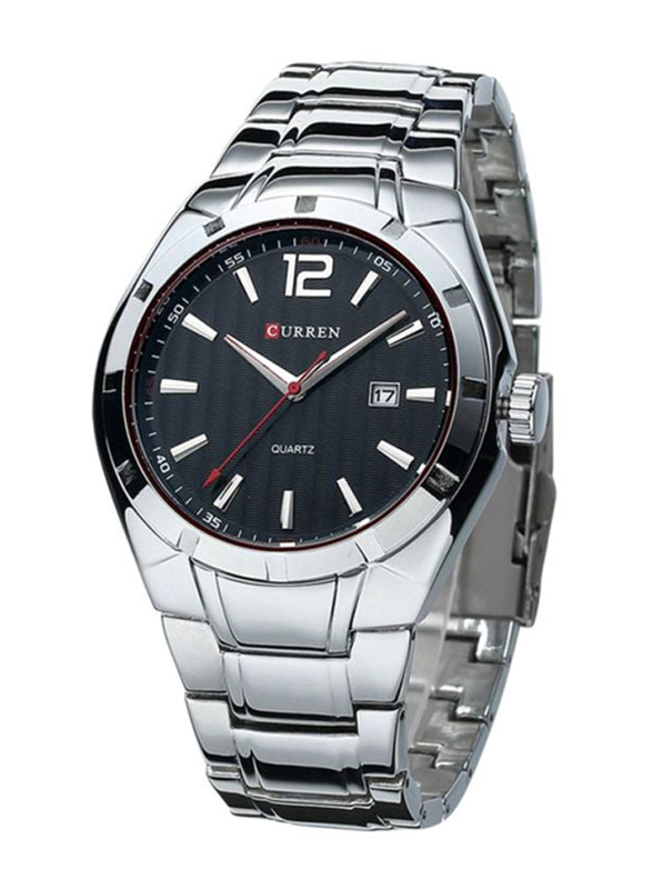 Curren Analog Watch for Men with Stainless Steel Band, Water Resistant, 8103, Silver-Black