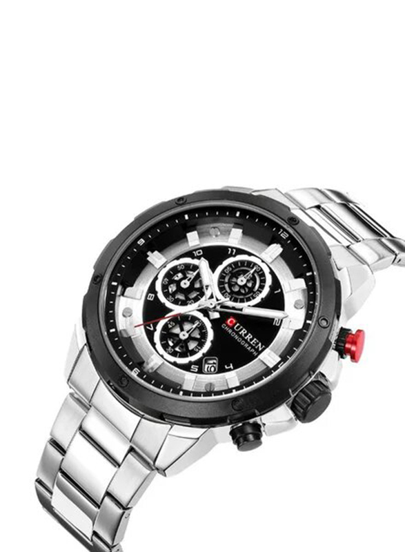 Curren Analog Watch for Men with Stainless Steel Band, Water Resistant and Chronograph, J4172WW-KM, Silver/Black