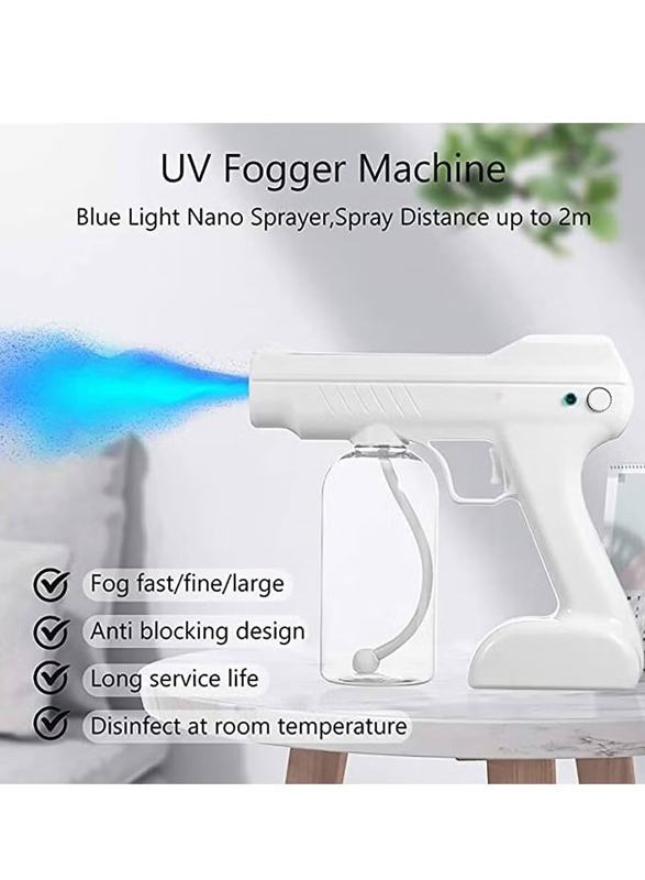 Atomizer Rechargable Portable Wireless Nano Blue Light Disinfectant Spray Gun, White