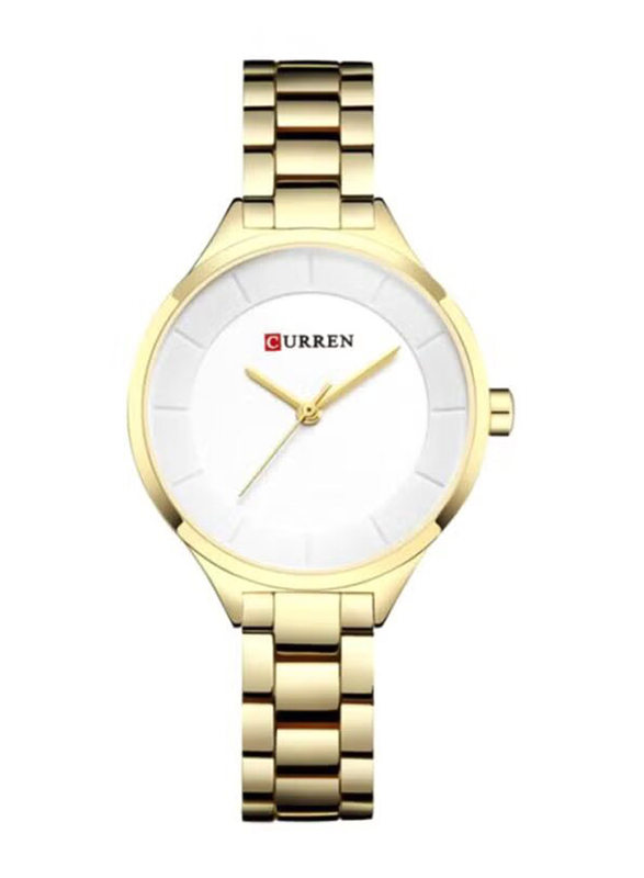 Curren Analog Watch for Women with Alloy Band, Water Resistant, 9015, Gold-White