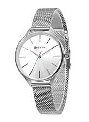 Curren Analog Watch for Women with Stainless Steel Band, Water Resistant, 9024, Silver