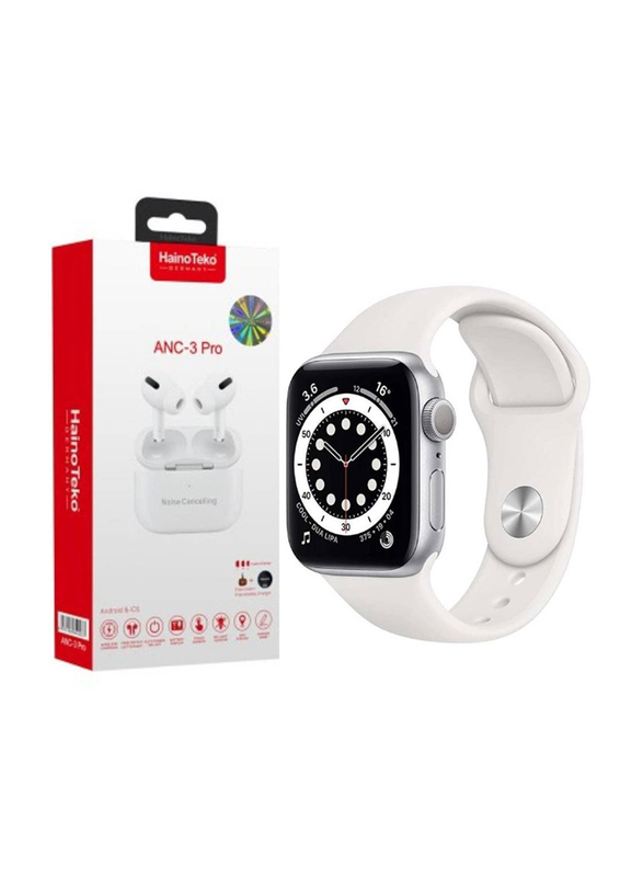 Haino Teko Germany 2-in-1 ANC-3 Pro Bluetooth Wireless In-Ear Earbuds with HW-22 Smart Watch, White