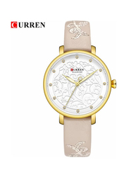 Curren Stylish Analog + Digital Unisex Wrist Watch with PU Leather Band, Water Resistant, J4341BE-2-KM, Beige-White