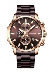 Curren Analog Watch for Men with Stainless Steel, Chronograph, J4066K-KM, Brown-Brown