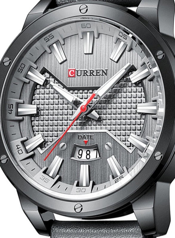 Curren Analog Watch for Men with Leather Band, Water Resistant, 8376-4, Grey