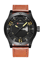 Curren Analog Watch for Men with Leather Band, Water Resistant, M-8251-2, Brown-Black