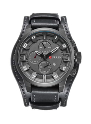 Curren Analog Chronograph Watch for Men with Leather Band, Water Resistant, M8225, Black-Grey