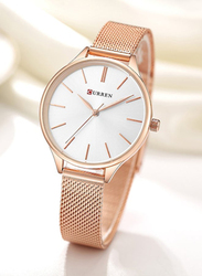 Curren Analog Watch for Women with Stainless Steel Band, Water Resistant, 2578036, Rose Gold-White