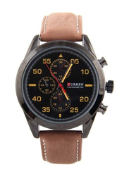Curren Analog Chronograph Watch for Men with Leather Band, Water Resistant, 8156, Brown-Black
