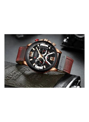 Curren Analog Watch for Men with Leather Band, Water Resistant and Chronograph, J313K, Coffee/Black