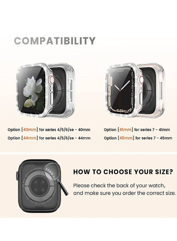 2-Pack Diamond Watch Cover Guard with Shockproof Frame for Apple Watch 40mm, Clear/Black