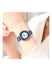 Curren Fashion Wrist Analog Watch for Women with Stainless Steel, Water Resistant, Blue-Blue/White