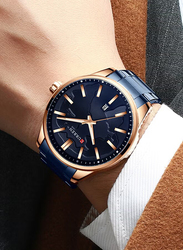 Curren Analog Watch for Men with Stainless Steel Band, Water Resistant, J4139BL-KM, Blue-Rose Gold/Blue