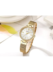 Curren Analog Watch for Women with Stainless Steel Band, Water Resistant, WT-CU-9011-GO1, Gold-Silver