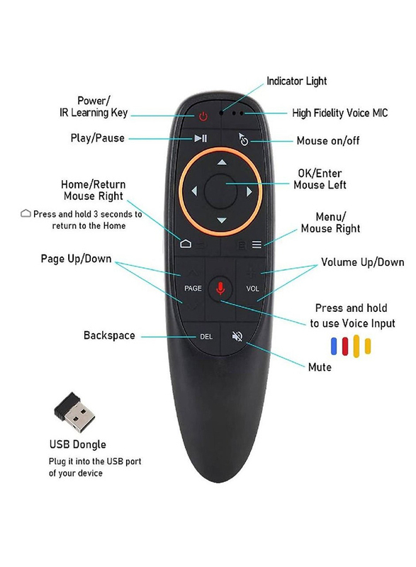 Air Mouse Remote Control 2.4G RF Wireless with 6-Axis Gyroscope & IR Learning for Android TV Box/PC, Black