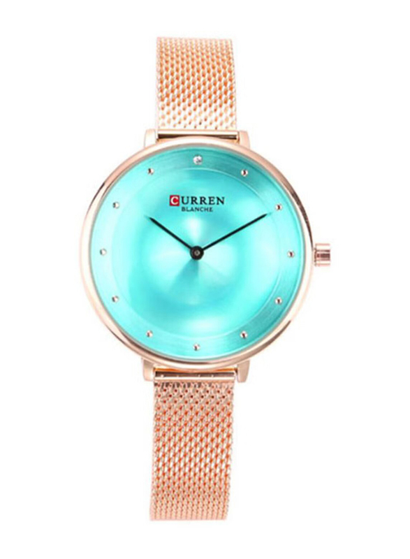 Curren Analog Watch for Women with Metal Band, 9029, Gold-Green