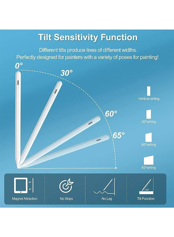 Tilt Sensitive & Magnetic Design Stylus Pen for Apple iPad, White