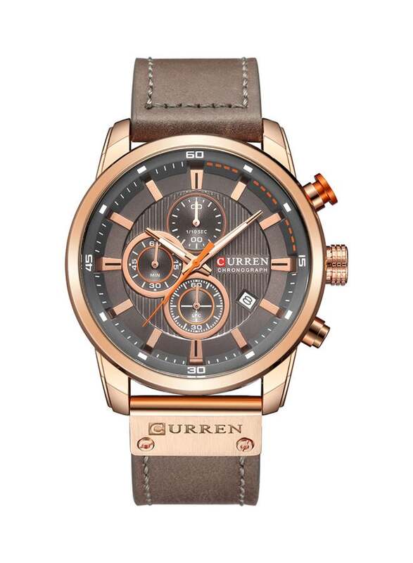 Curren Analog Wrist Watch for Men with Stainless Steel Band, Water Resistant and Chronograph, J3591-3-1-KM, Brown-Brown