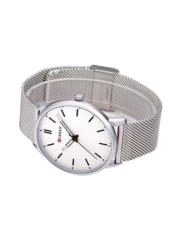 Curren Analog Watch for Men with Stainless Steel Band, Water Resistant, 8233, Silver-White