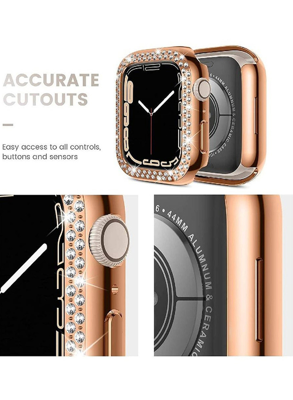 Protective PC Bling Crystal Diamond Frame Case Cover for Apple Watch Series 7 41mm, 2 Piece, Silver/Rose Gold