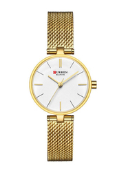 Curren Analog Watch for Women with Metal Band, 9038, Gold-White