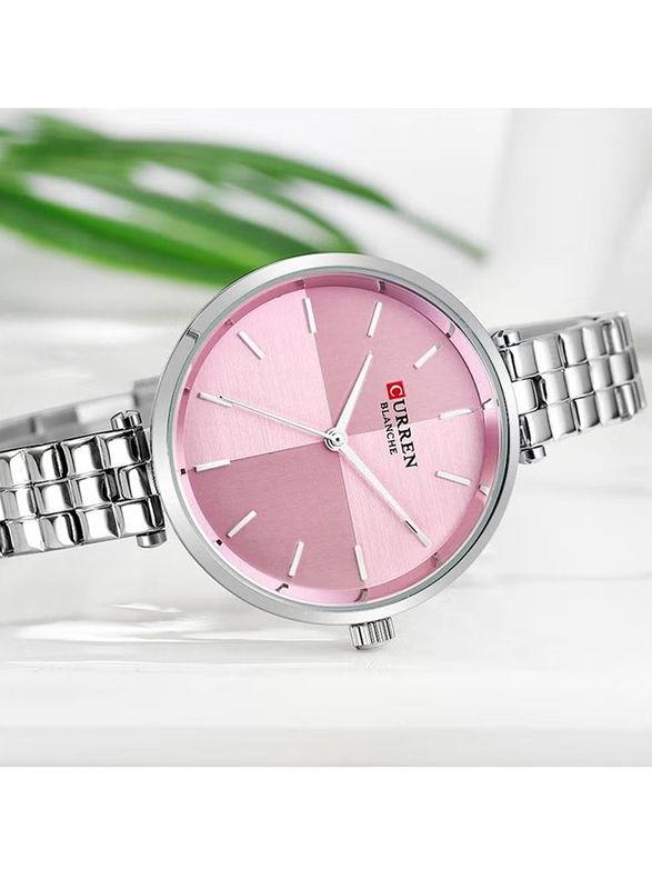 Curren Analog Watch for Women with Stainless Steel Band, Water Resistant, 9043, Silver-Pink