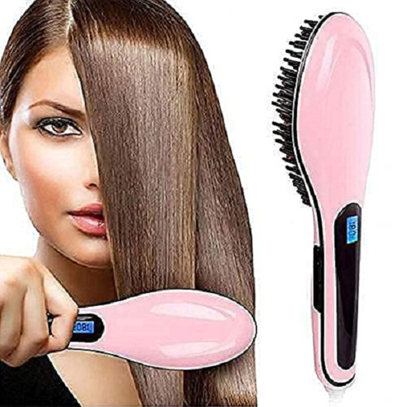 

Rabos Fast Comb Brush Hair Straightener With LCD Display, Pink