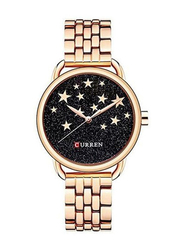 Curren Analog Watch for Women with Stainless Steel, Water Submerge Resistant, 9013, Gold-Black