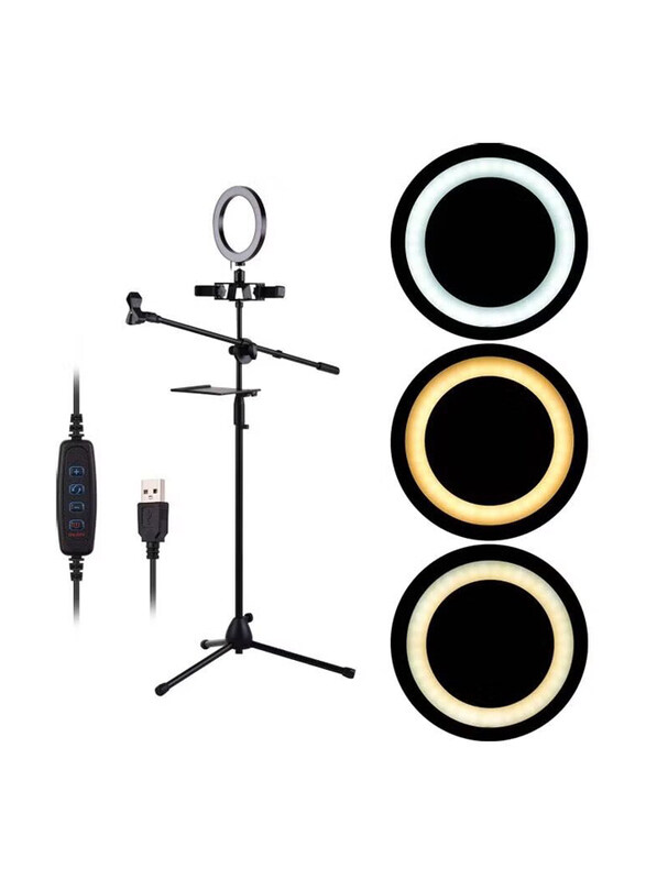 

Generic LED Ring Light Kit with Metal Tripod Stand, White/Black