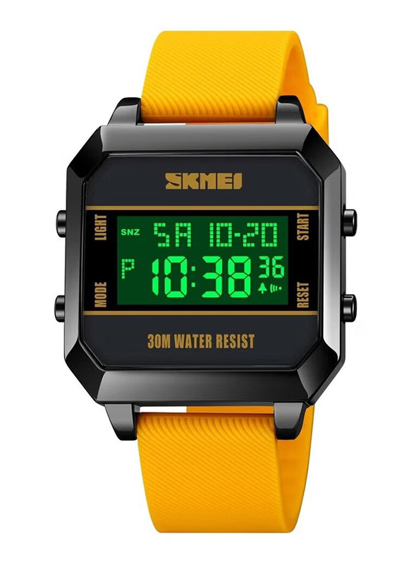 SKMEI Digital Wrist Watch for Kids with PU Leather, Water Resistant, 1848, Yellow-Black