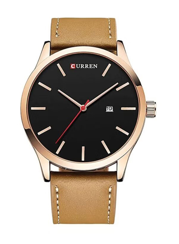 Curren Analog Watch for Men with Leather Band, Water Resistant, 8214, Beige-Black