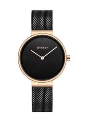 Curren Analog Watch for Women with Stainless Steel Band, Water Resistant, 9016, Black