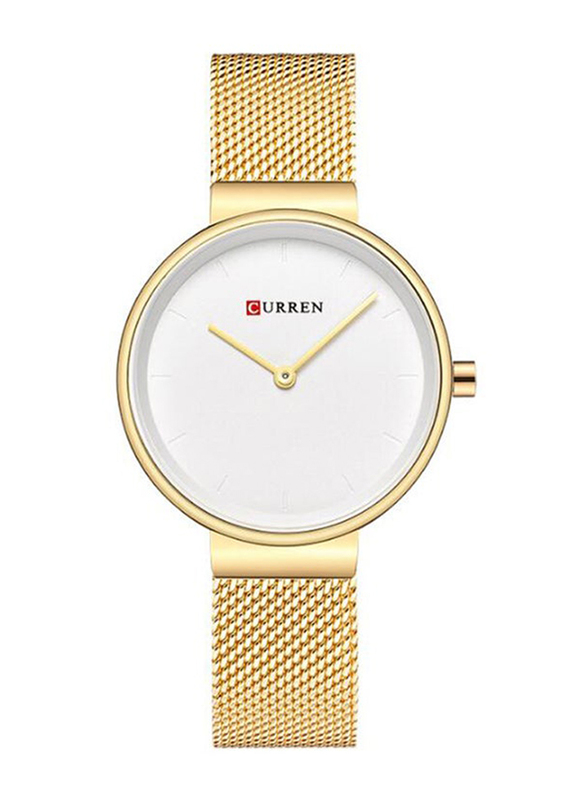 Curren Analog Wrist Watch for Women with Stainless Steel Band, 9016, Gold-White