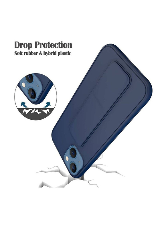 Foldable Silicone Magnetic Finger Strap & Hand Grip Back Case Cover for iPhone 14 Plus, Blue