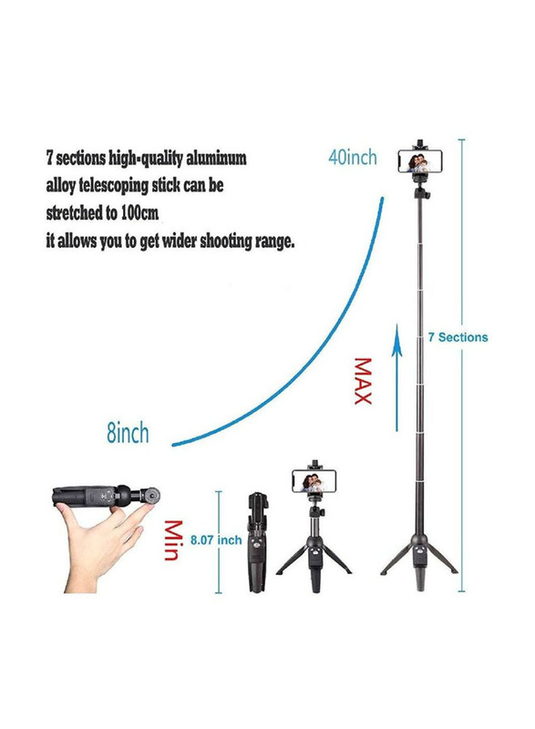 K20 Integrated Tripod BT 4.0 Wireless Selfie Stick for Smart Phone, Black