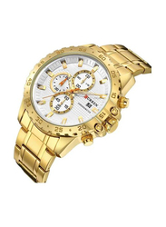 Curren Analog Watch for Men, Water Resistant and Chronograph, 8334, Gold/White