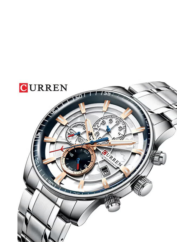 Curren Analog Chronograph Wrist Watch Unisex with Metal Band, Water Resistant, J4394S1-KM, Silver