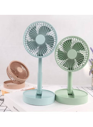 Portable Retractable Mini Desk Fan and Standing Fan with USB Rechargeable Battery, Green