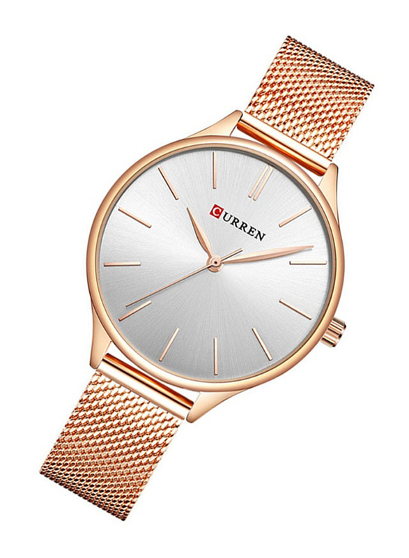 Curren Analog Watch for Women with Alloy Band, Chronograph and Water Resistant, 9024, Rose Gold-Silver