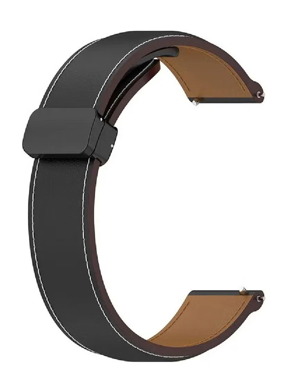 Perfii Genuine Cow Leather Folding Buckle Watch Strap for Huawei Watch 4 Pro / Watch 4 / Watch GT3 / Watch GT3 Pro, Black