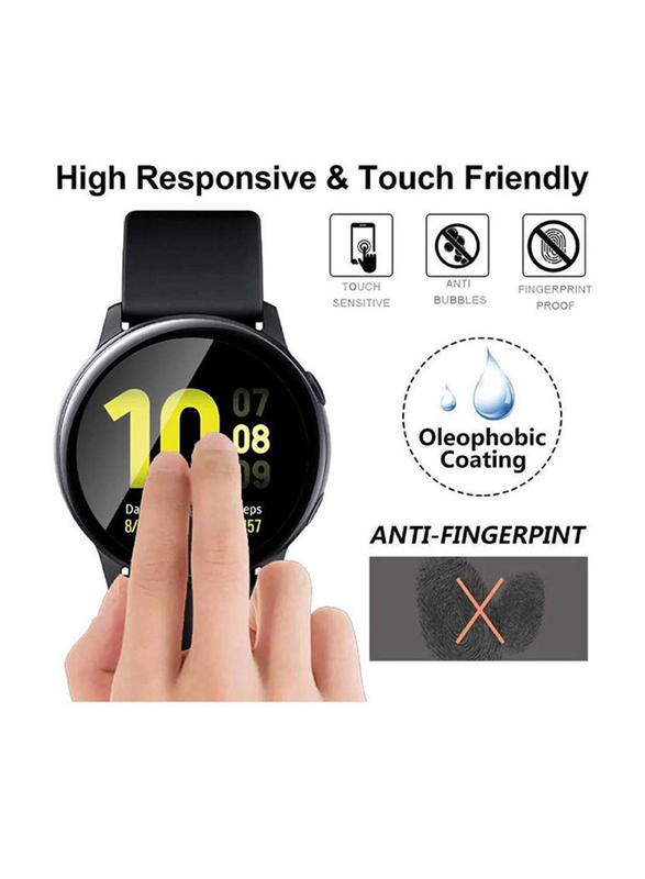 2-Pack 5D Full Curved Tempered Glass Smartwatch Screen Protector for Samsung Watch Active 2 44mm, Clear
