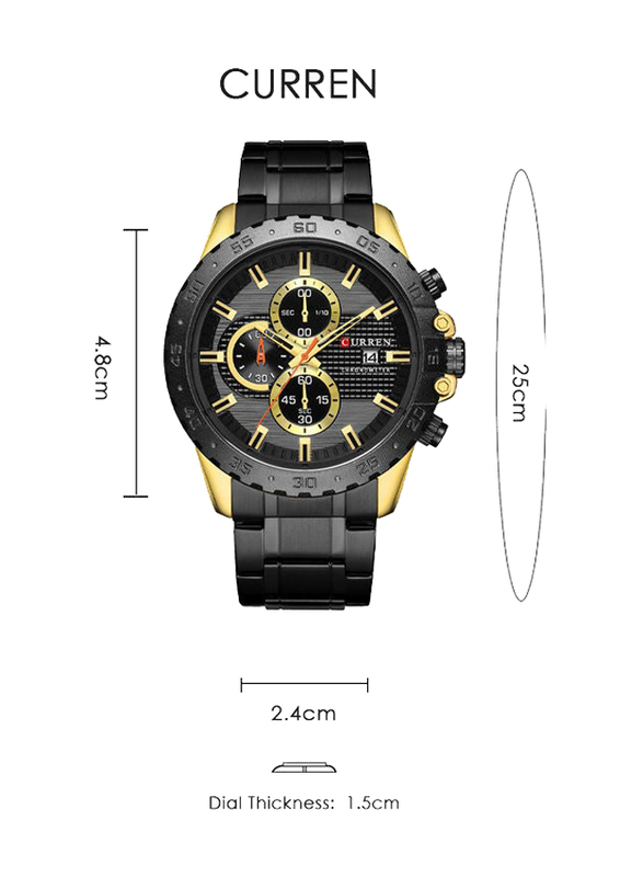 Curren Stylish Analog Watch for Men with Stainless Steel Band, Chronograph, Black-Gold
