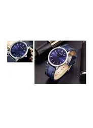 Curren Analog Watch for Men with Leather Band, Water Resistant, 8233, Blue-Blue